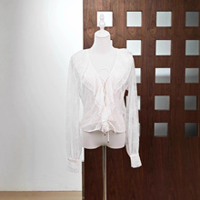 荷叶边系带短款蕾丝晒开衫女夏季薄款喇叭长袖雪纺外套披肩上衣