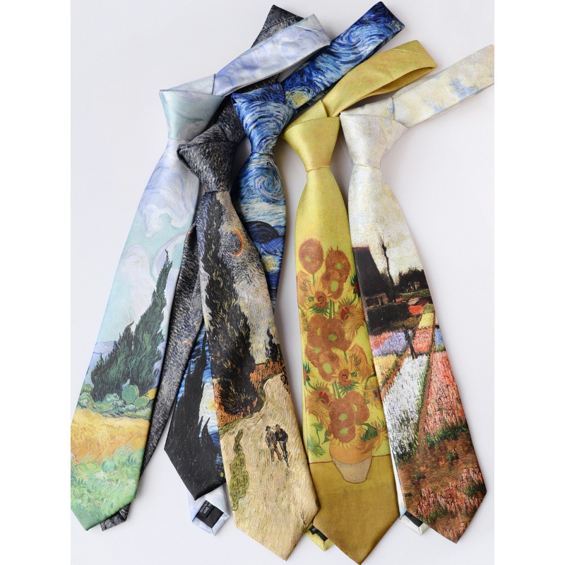 Fabricantes de corbatas casuales transfronterizas retro nicho guapo estilo de pintura al óleo de patrón de lujo fresco de alto nivel de sensación de mano uniforme
