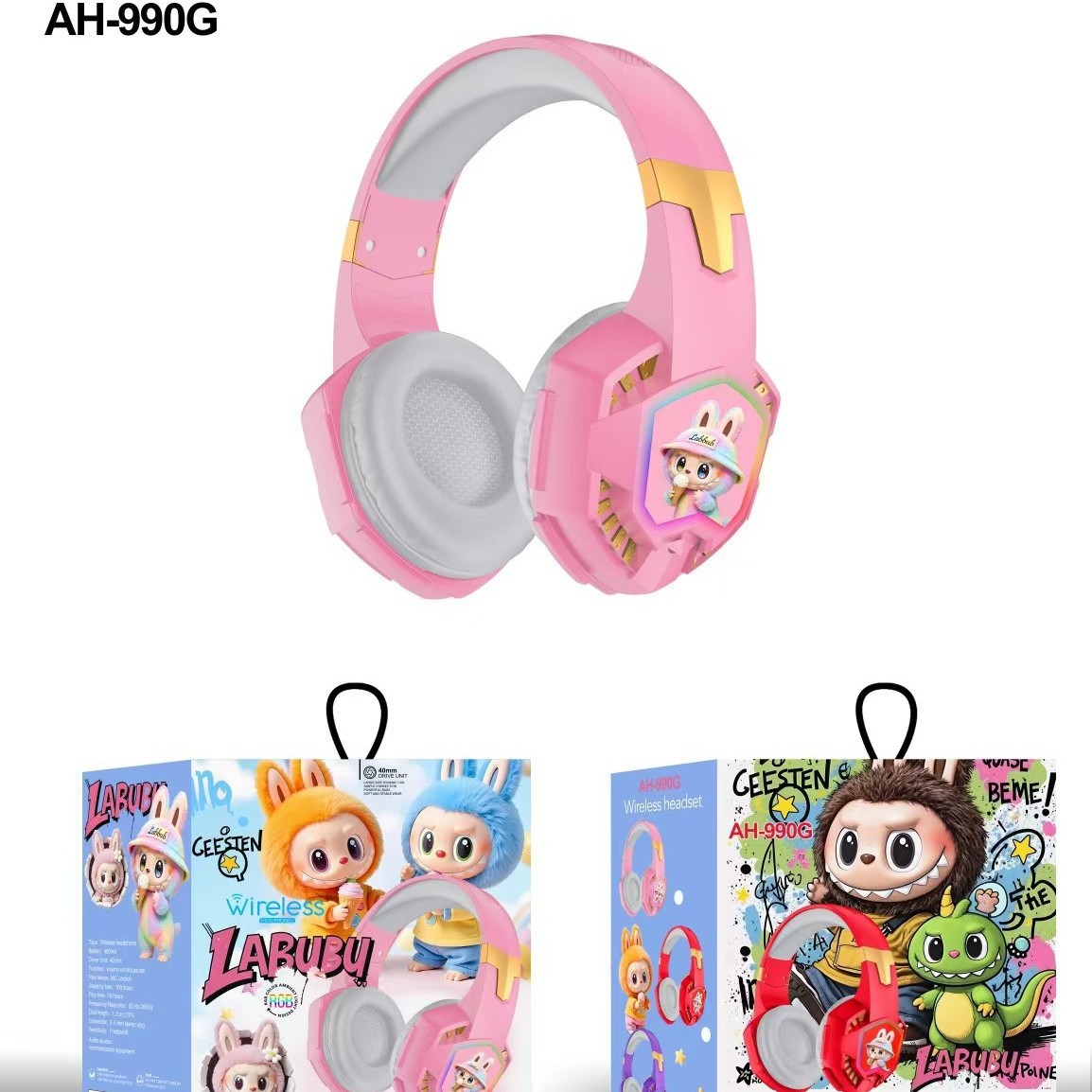 AH - 990 Rabubu Cartoon Bluetooth Headset Standby Ultra Long Battery Plegable Stereo Heavy Bass image 4