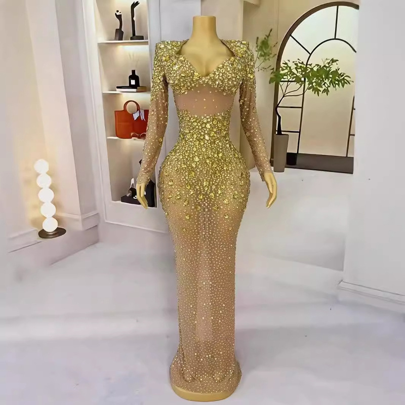 Nocance Rhinestone Cut Dress Banquet Party Birthday Party Dress Wedding Host Model Performance Clothing