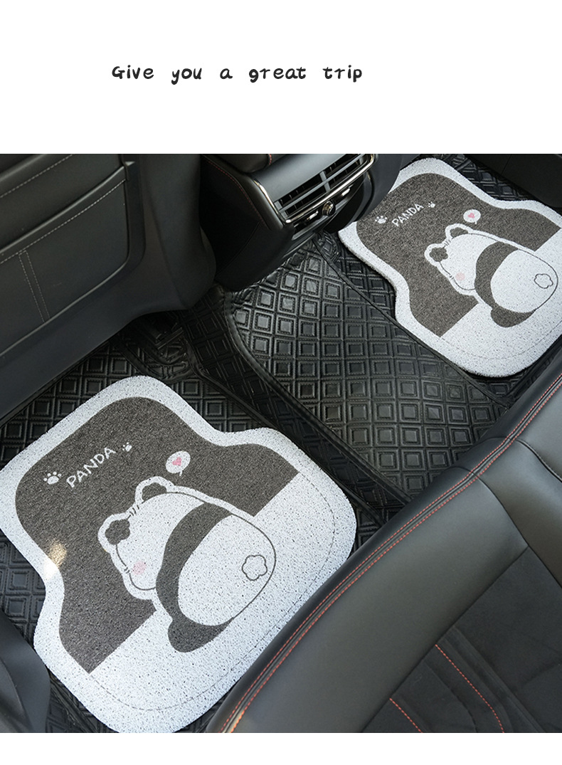 Car foot mat cartoon back Panda cute car foot mat wire ring wear-resistant stain-resistant easy cleaning car floor mat