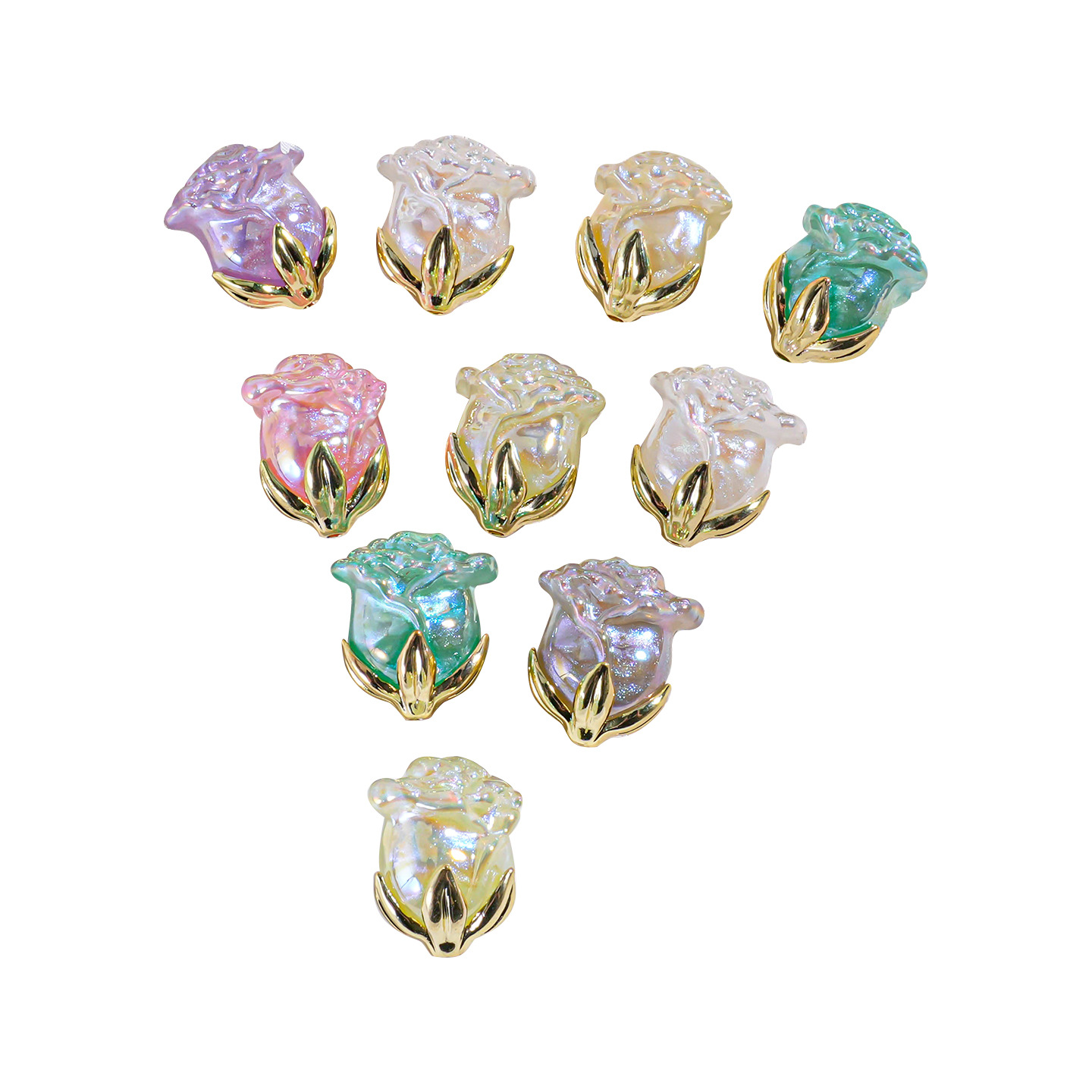 【Versión que brilla en la oscuridad, paquete de 6】Cuentas de Flores de Rosa con Destellos Finos de Sirena, Cuentas Sueltas para Manualidades, Material para Hacer Cadenas de Teléfono, Accesorios DIY