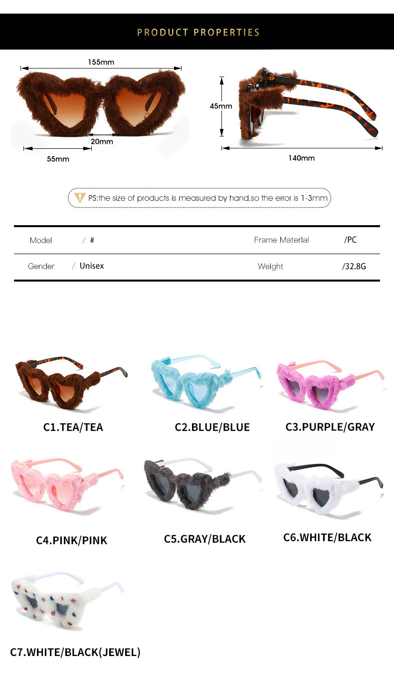 2022 summer new plush sunglasses European and American style love gradient pink glasses funny heart sunglasses_voghion.com