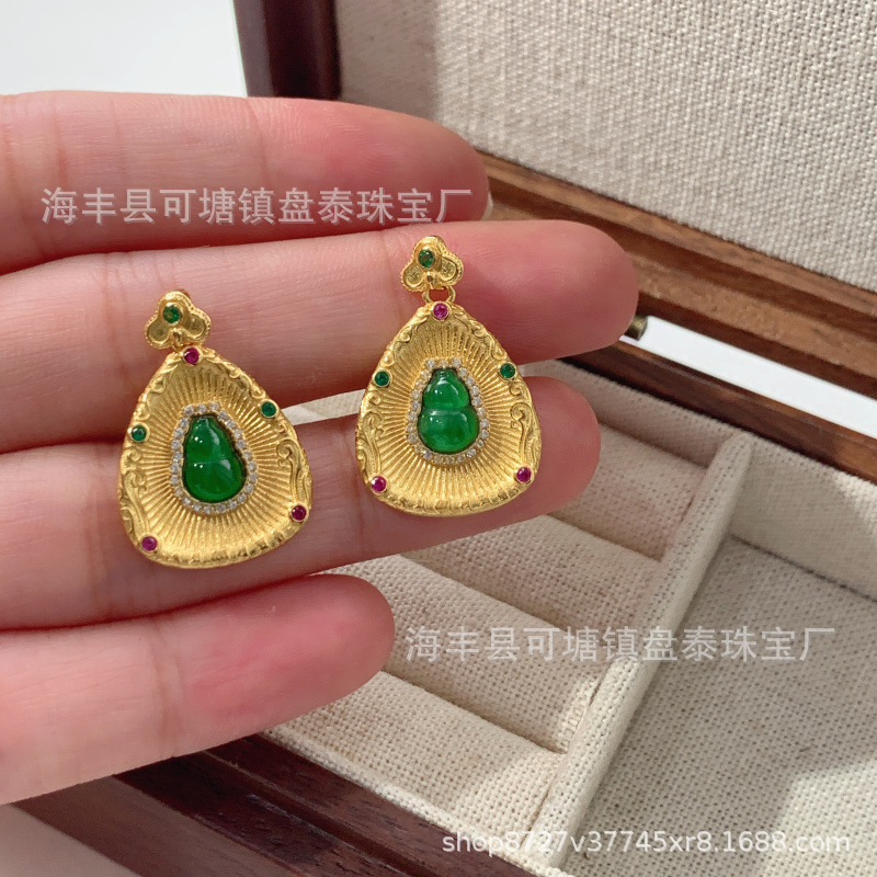 厂家批发 天然危料翡翠葫芦宫廷风吊坠 S925银镶嵌|undefined