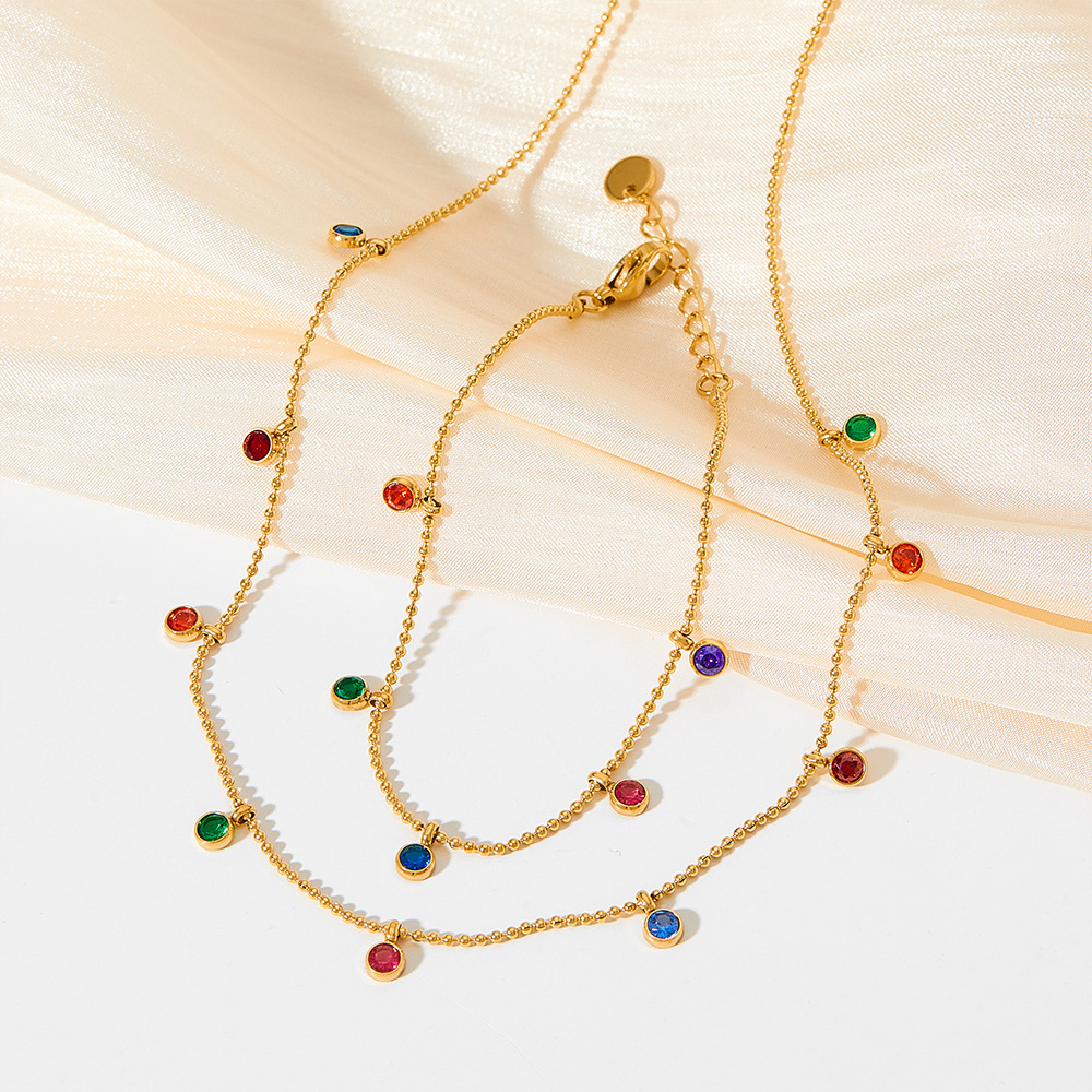 Simple Style Round Stainless Steel Plating Inlay Zircon Womenu0027S Anklet 1 Piece