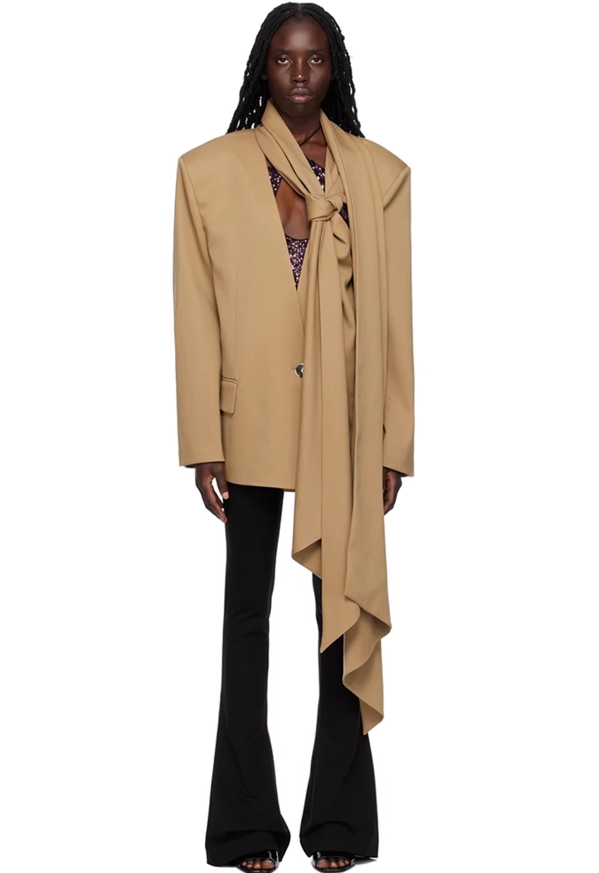 Two Piece Set for Women Autumn Winter Scarf Cut Profile Blazer High Waist Casual Pants Set