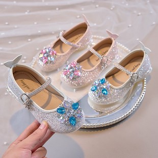 Girls' Small Leather Shoes 2025 Autum New Sequined Medium and Large Kidsren's Casual Shoes Soft Sole Non-Slip Kidsren's Shoes Trendy