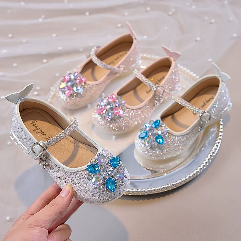 Детские кожаные туфли для девочек, осень 2025, новинка, повседневные туфли с пайетками для девочек постарше, мягкая нескользящая подошва, модные детские туфли без застежек