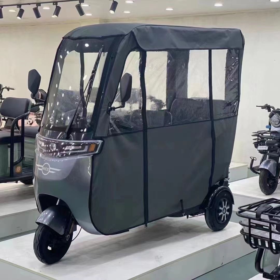 Triciclo, toldo, toldo, cortina de lluvia, protección contra la lluvia y el viento, adecuado para caminar todo en uno, parabrisas, caballos nuevos, etc.