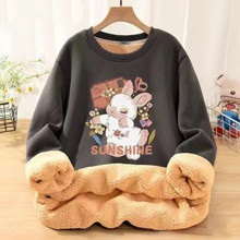 星球睡兔趣味印花羊羔绒卫衣男冬季加绒加厚宽松百搭青年长袖外套