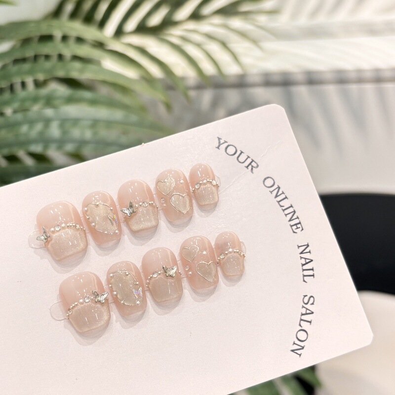 Hand-worn Armor Finished Cat's Eye Stone Butterfly Fake Nail Patch High-grade Light Luxury Short Manicure Bride