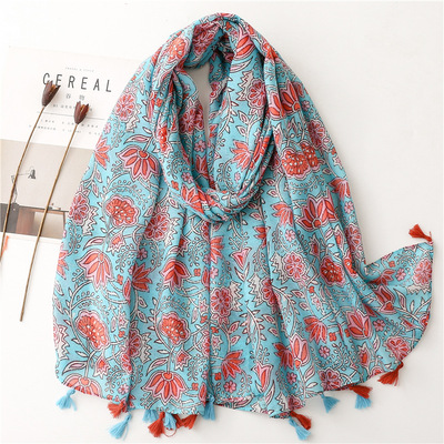 Spring and summer retro chinese shawls scarf sweet little fresh water lily flower scarf cotton voile travel scarves shawls female thin model