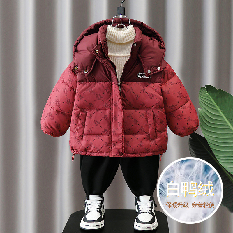 6617 Ultraman chaqueta de plumón de invierno para niños 2025 nuevo estilo para niños grueso y cálido marca de marea 90 terciopelo de pato blanco estilo de invierno