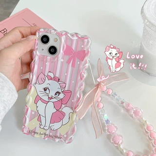 适用苹果16PRO玛丽猫麻花手机壳 卡通粉iPhone13软保护套蝴蝶手链