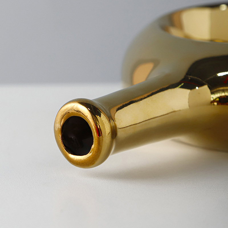 Jarrón de cerámica hueco para flores secas, circular, galvanizado, para exportación, hotel, oficina, hogar, adorno artesanal, arreglo floral, venta al por mayor, arte floral.