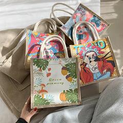 国潮少女麻布バッグ女性ins風ショルダーバッグファッションシンプルな潮民族風レトロ麻布手提げ袋