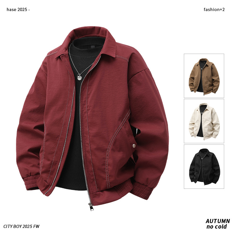 Spring and Autumn New Jacket Men's Top Loose Lapel Trendy Windbreaker Men's Casual Men's Jacket Motorcycle Work Jacket