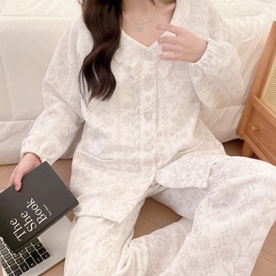 Pregnant Women's Pajamas Autumn and Winter Air Cotton Thickened Postpartum Breast-feeding External Wear Loose Maternal Monthly Clothes Special for Pregnancy