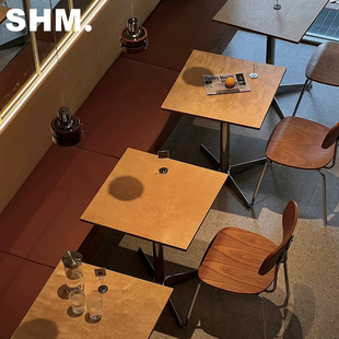 Medieval Style Cafe Ocean Board Table and Chair Combination Milk Tea Dessert Shop Korean Restaurant Solid Wood Small Square Table Commercial