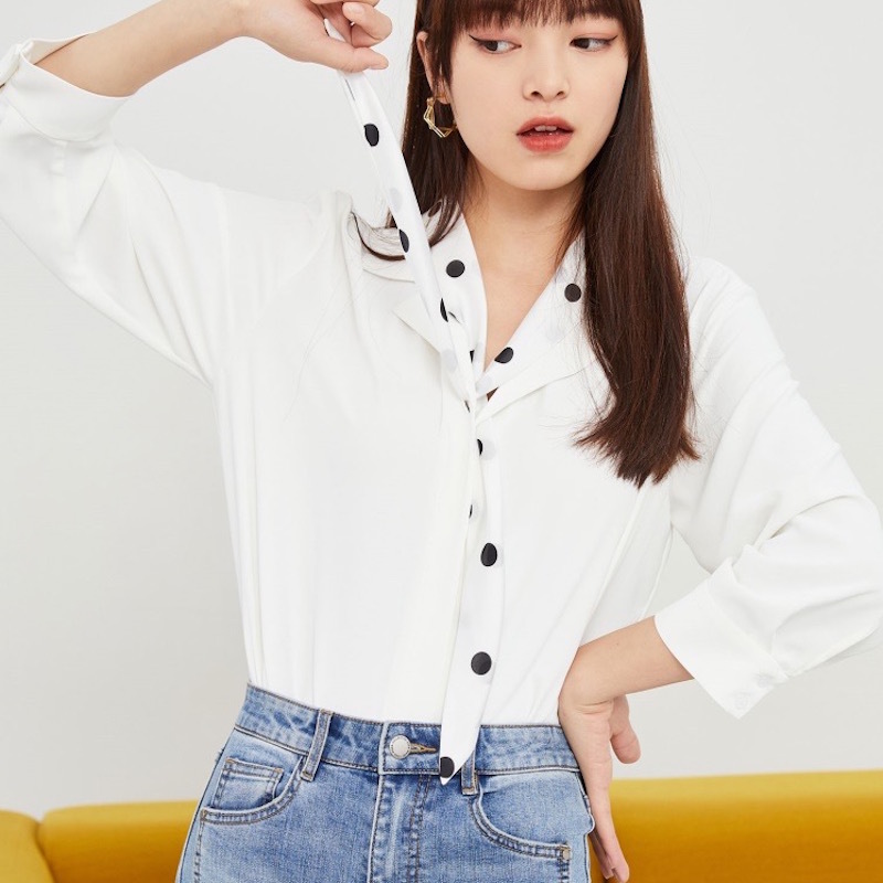 VM 2021春夏新款波点领结雪纺衬衫女|321131081|ru