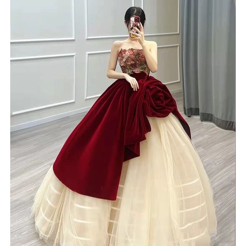 Wedding Dress 2025 New Style Toast Dress Bride Wedding Tube Top Heavy Main Gauze Engagement Light Luxury Evening Dress Skirt for Women
