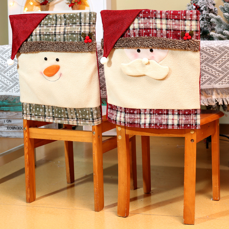 Nouvelles décorations de table et de chaise de Noël Père Noël Bonhomme de neige Poupée stéréo Housse de chaise Robe de maison_voghion.com