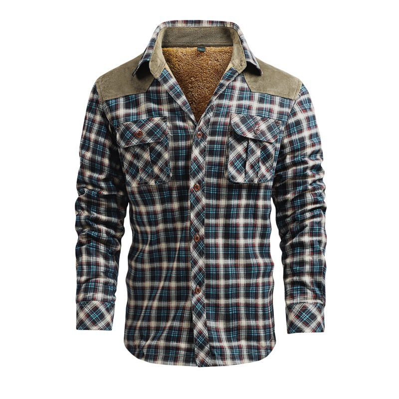 Comercio exterior de fábrica transfronteriza Amazon polar forrado engrosada camisa algodón Plaid casual herramientas de tamaño europeo abrigo de comercio exterior