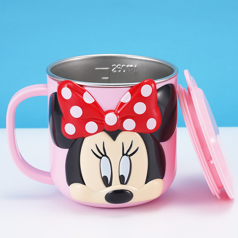 Taza de acero inoxidable para niños de Disney Taza de agua para niños Taza de agua para bebés Taza de leche casera anticaídas Set de cubiertos para bebés