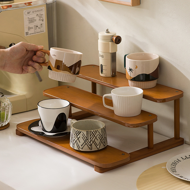 Desktop Retro Cup Holder Storage Rack Multi-Layer Dining Table Countertop Tea Cup Holder Perfume Rack Coffee Shop Corner Storage Rack