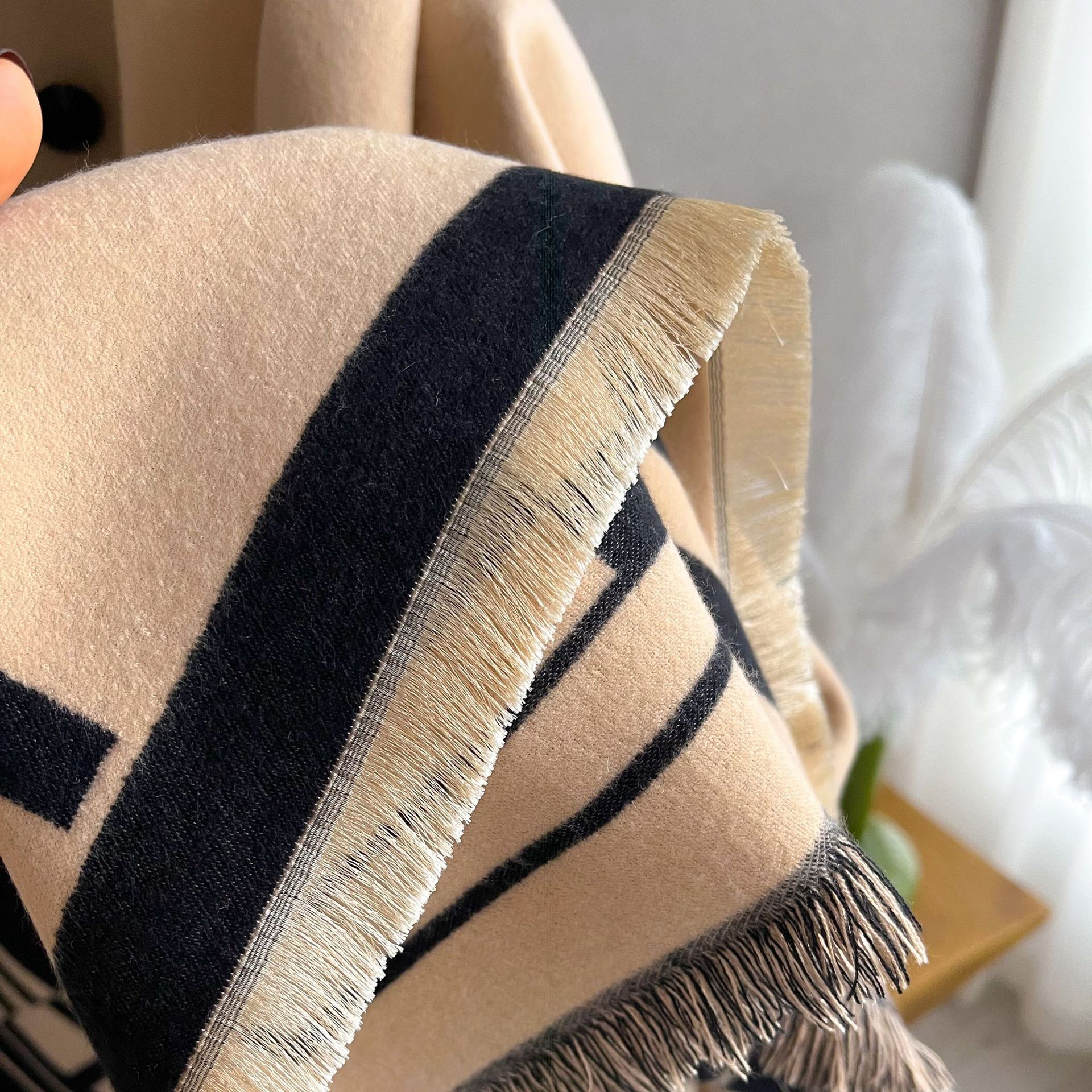 2023 Striped Double sided Imitation Cashmere Scarf for Women's Air Conditioning Shawl with Outer Cape Dual purpose Warm_voghion.com