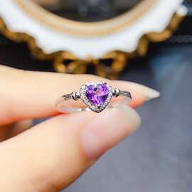 新款天然紫水晶戒指S925银镶嵌主石5*5mm百搭网红爆款女饰批发