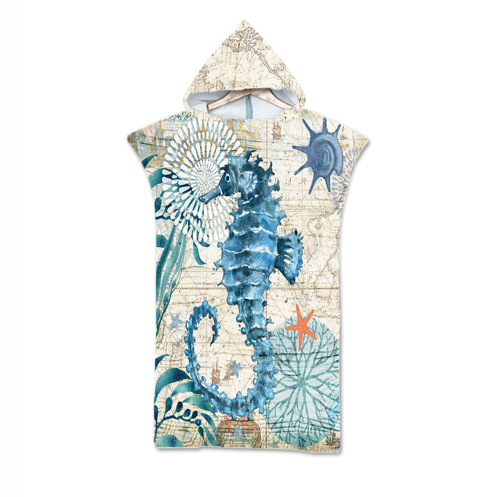 Ocean Print Hooded Beach Towel 1