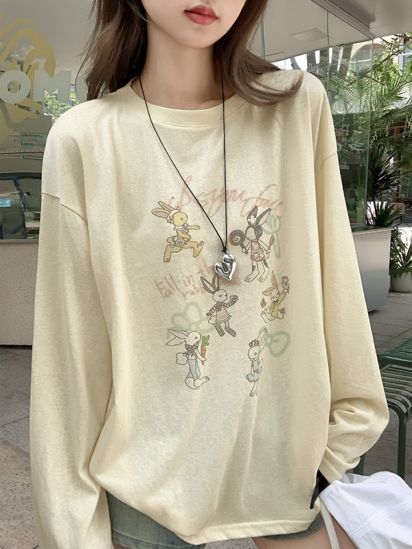 鹅黄色微透动物印花防晒罩衫T恤女2025夏季新款外搭宽松显瘦上衣|undefined