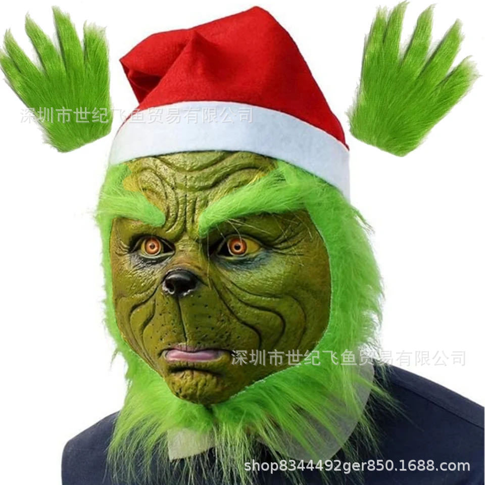 Máscara de Grinch de pelo verde de Halloween