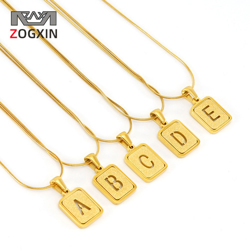 Cross-border European and American titanium steel pressed sand hollow letter pendant 26 English letters snake bone chain 18K stainless steel necklace for women