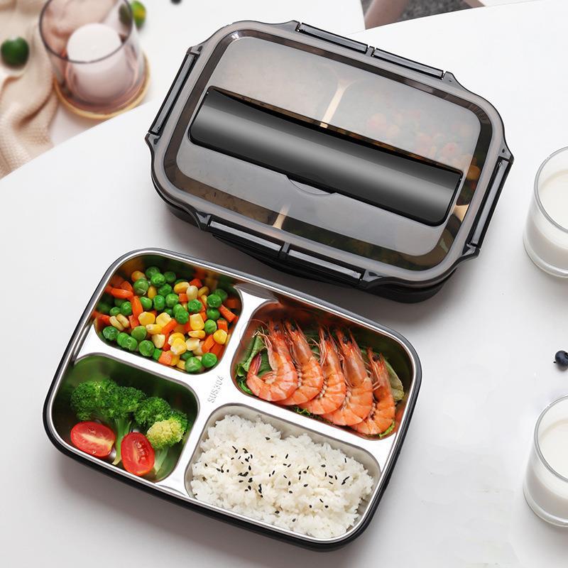 Caja de almuerzo estilo influencer, compartimentos, acero inoxidable 304, para estudiantes