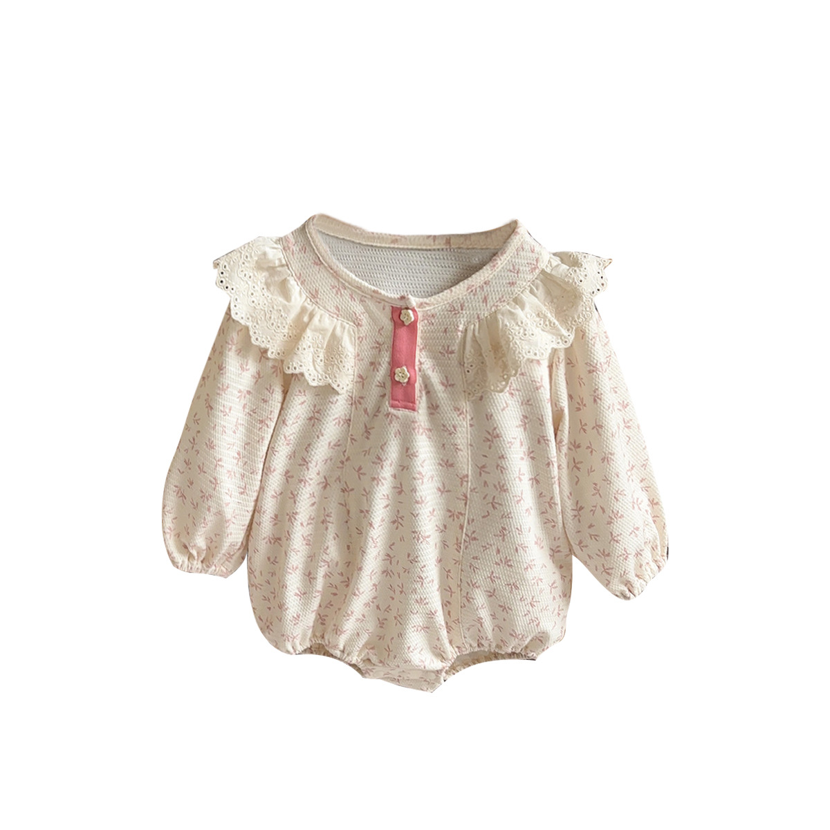 Primavera nuevo estilo bebé francés dulce floral de manga larga pedo estilo occidental princesa bebé hermana traje triángulo gatear