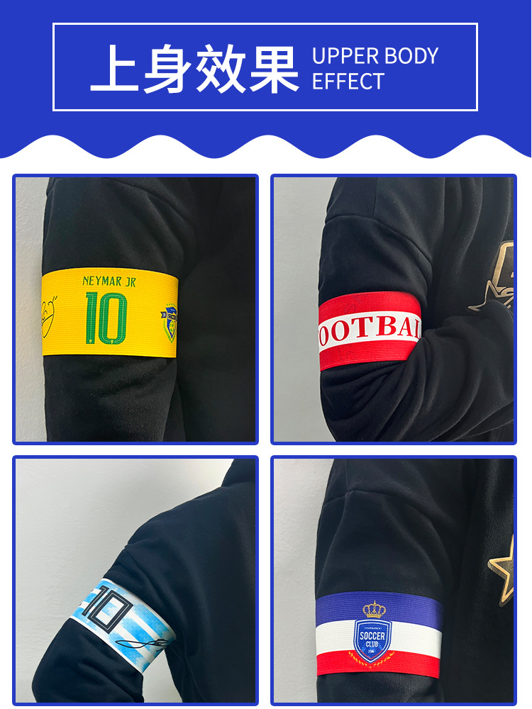 Nuevo brazalete de sublimación logotipo personalizado con velcro equipo de fútbol insignia de manga larga brazalete voluntario personalizado