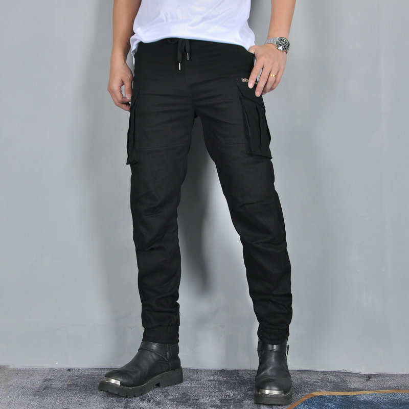 Pantalones de motocicleta VOLERO Vintage Pantalones de motocicleta Negro Multi-bolsas Pantalones anti-caídas Protector de silicona