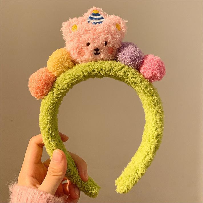 Linda banda para el cabello de felpa marrón para el lavado de cara, máscara para mujer, banda para el cabello especial para el maquillaje, banda para el cabello peluda, diadema beige