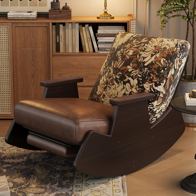 Salón de estar sofá perezoso balcón casero mecedor de ocio adulto retro con reposabrazos sillón de madera sólida