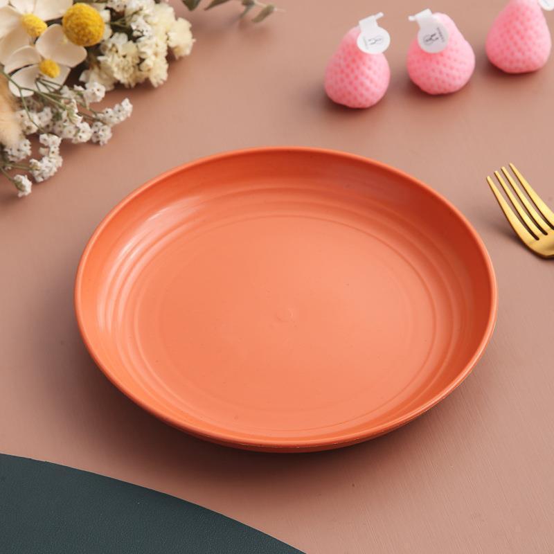 小麦わらプレート 家庭用食器 高級感プラスチックフルーツプレート 大型丸皿 サラダ・デザート・スナックプレート|undefined