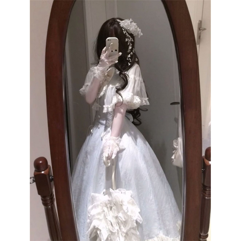 甜美少女洛丽塔蝴蝶结连衣裙夏季新款减龄收腰公主长裙子女|undefined