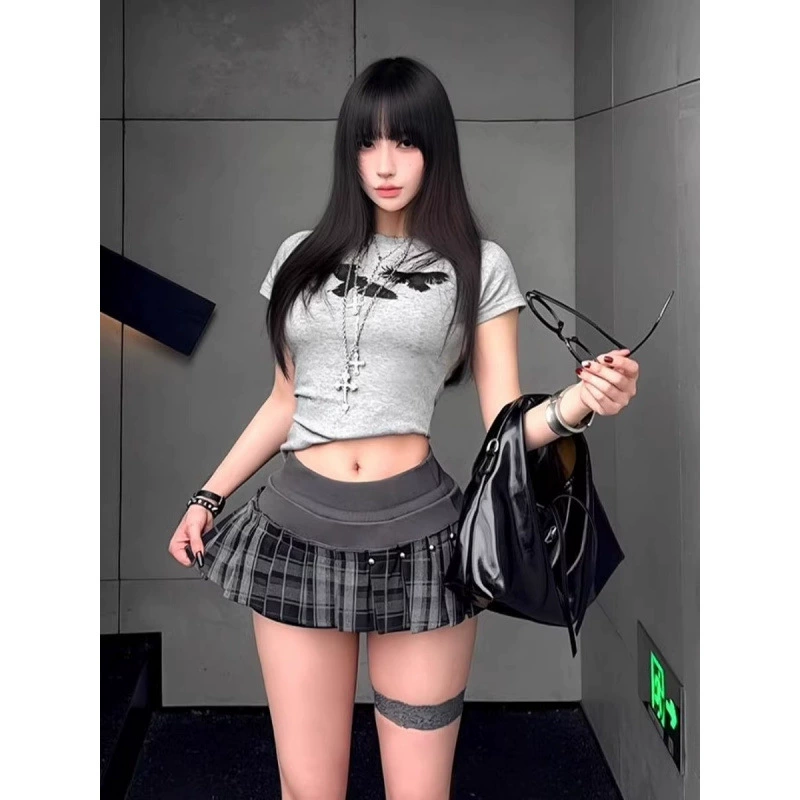 [210 г, 40 шт., тонкий хлопок 1*1] короткая тонкая футболка с короткими рукавами и принтом в американском ретро-нишевом дизайне