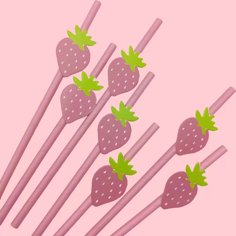 Papel de fiesta desechable degradable fresas sandía sopa dulce pastel cóctel paja decoración