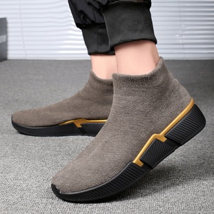 Cross-border Large Size High-top Cotton Shoes Socks Shoes Men's Autumn Flying Woven Sneakers Lazy Shoes Slip-on Stretch Casual Shoes