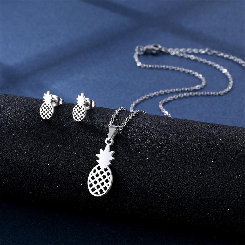 fashion simple hollow pineapple stainless steel necklace earrings