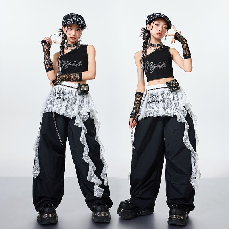 Children's Hip-Hop Jazz Dance Clothing Girls Fashionable Dance Catwalk Trendy Clothing Trendy Cool Jazz Performance Clothing Performance Suit