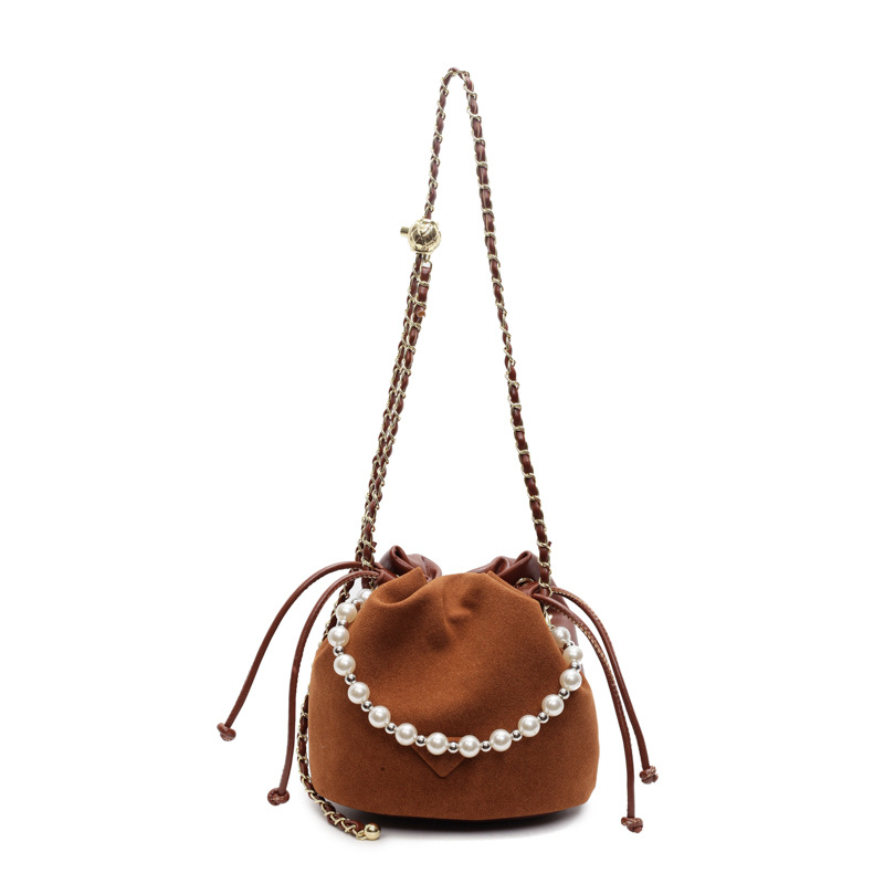 Bolso de cubo de textura transfronteriza 2025 nuevo bolso de mujer bolso de hombro esmerilado retro bolso de mensajero con cadena de cuentas