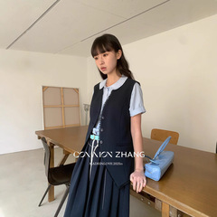 CZ ZHANG 春の新作韓国版年齢軽減ガーリーニッチメッシュエッジスプライシング小柄ベスト B17176